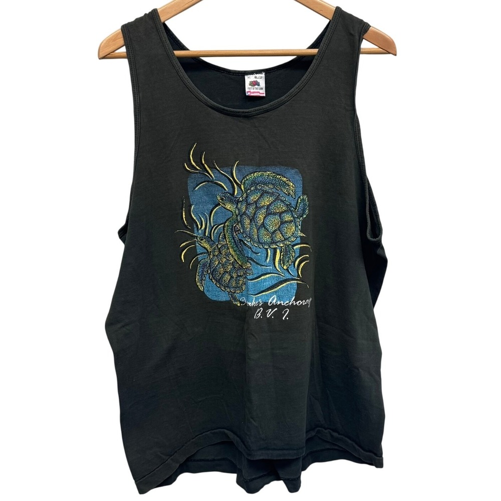 VTG FOTL Sun Fad Black Graphic Tank Top‎ XL Sea Turtle Drake's Anchorage S.S. XL